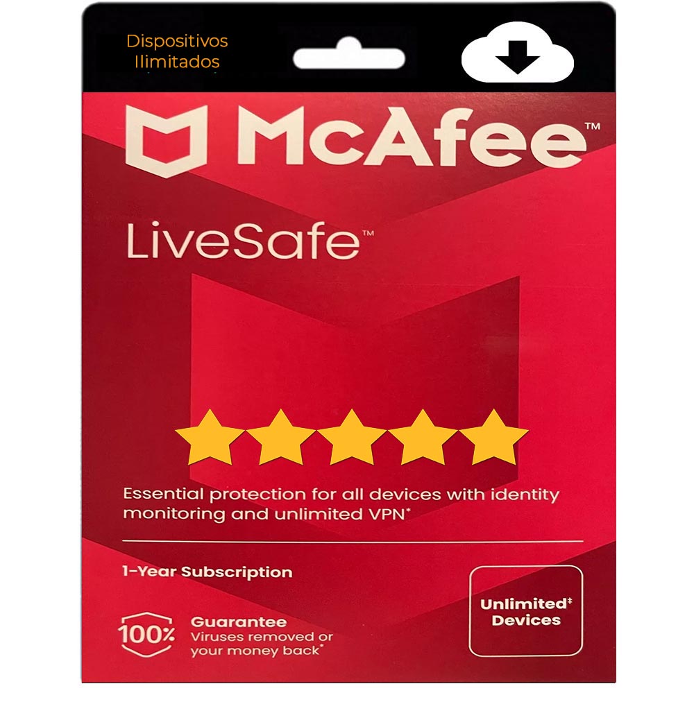 McAfee LiveSafe - Dispositivos Ilimitados | Suscripción 1 Año | Última Versión